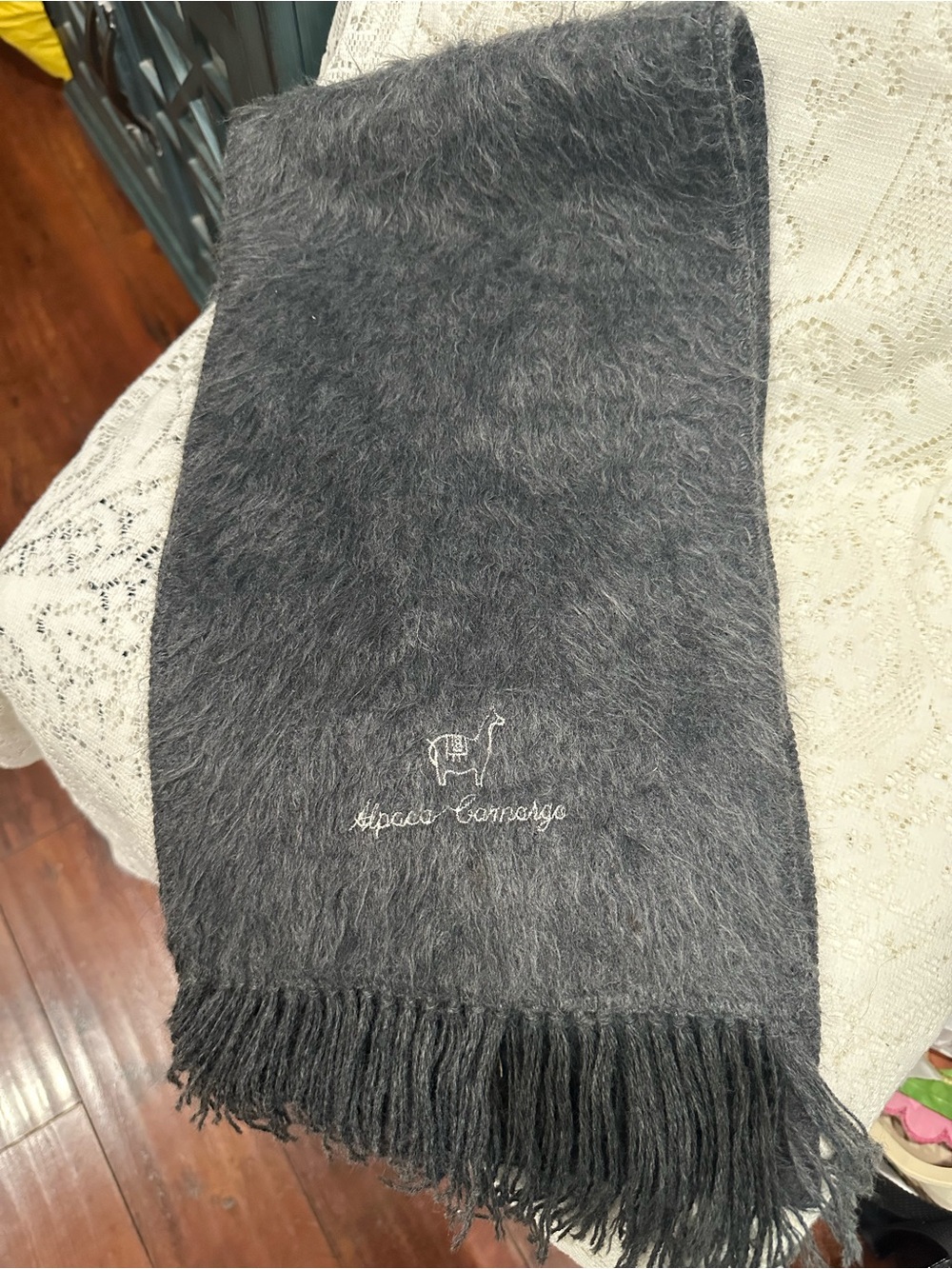 Alpaca Camargo Plush wool soft Gray Scarf with Fringe